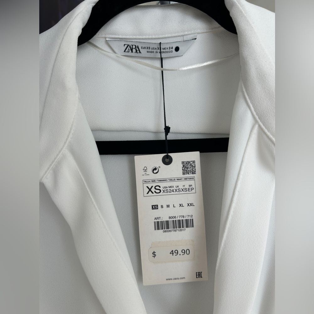 Zara white long sleeve cropped blouse